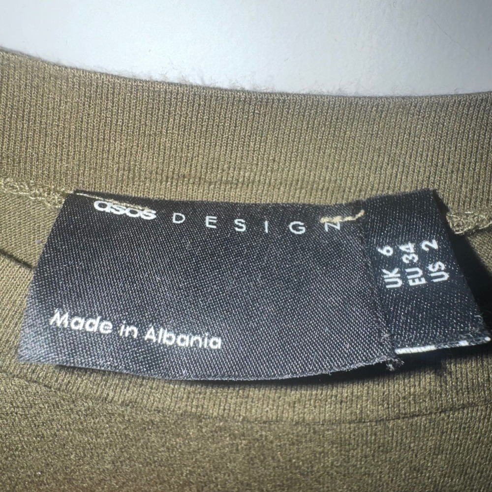 ASOS Design Womens Olive Green Long Sleeve Crew Neck Jersey Maxi Dress Size US 2 - Picture 2 of 3
